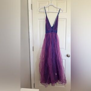 Purple and Magenta Layered Tulle Maxi Dress